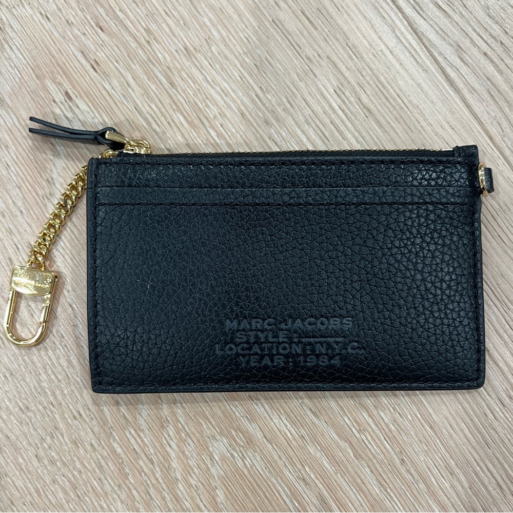 Marc Jacobs Black Leather Mini Wallet with Gold Detail